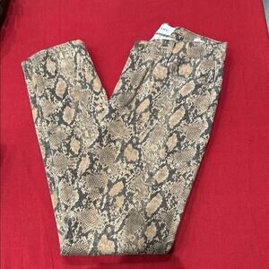 Frame Denim Tan and Black Skinny Jeans with Bold Snake Print